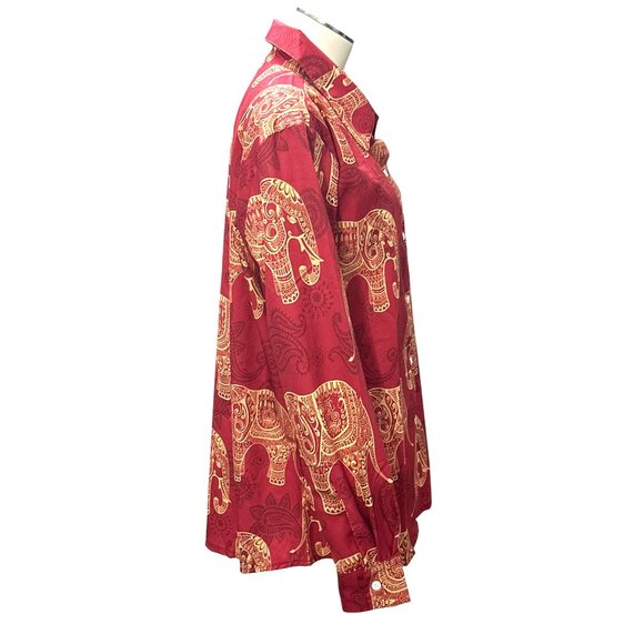 CCC Vintage Red Elephant Print Long Sleeve Button Up Shirt Stylish Travel India - Picture 4 of 8